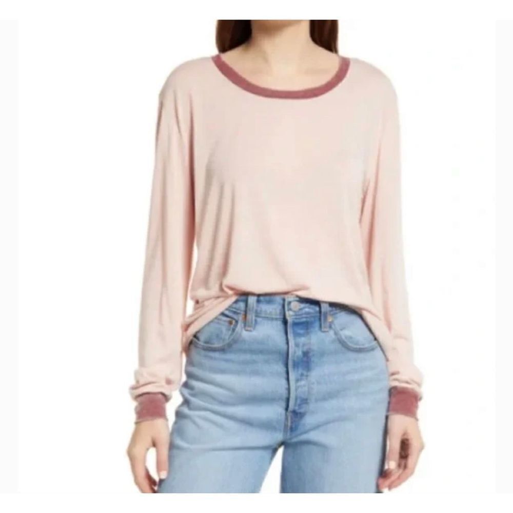 💸 5 for $25 Treasure and Bond Woman Pink Crew Neck Long sleeve T Shirt